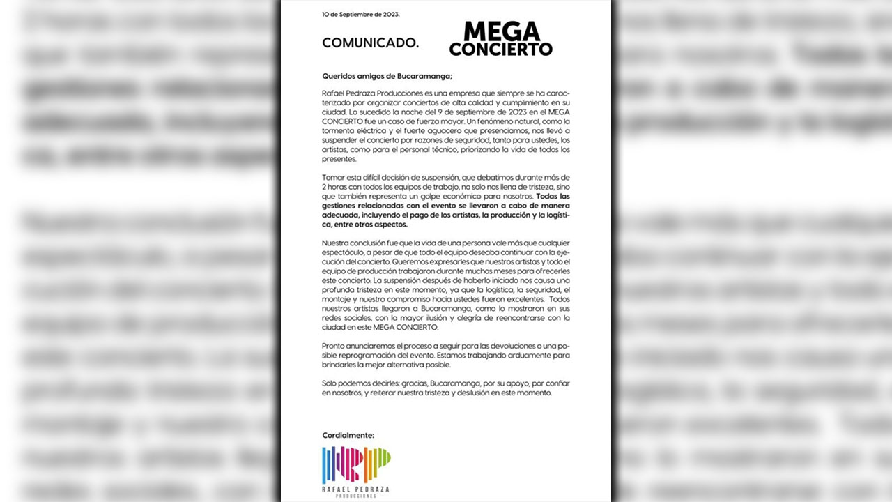 Megaconcierto fue cancelado, la productora se pronunció
