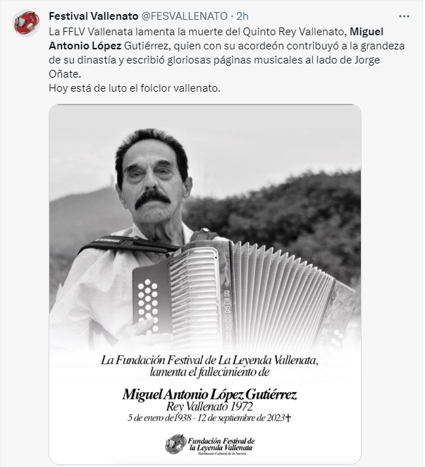 Foto homenaje Festival del Vallenato a Miguel Antonio López por su fallecimiento