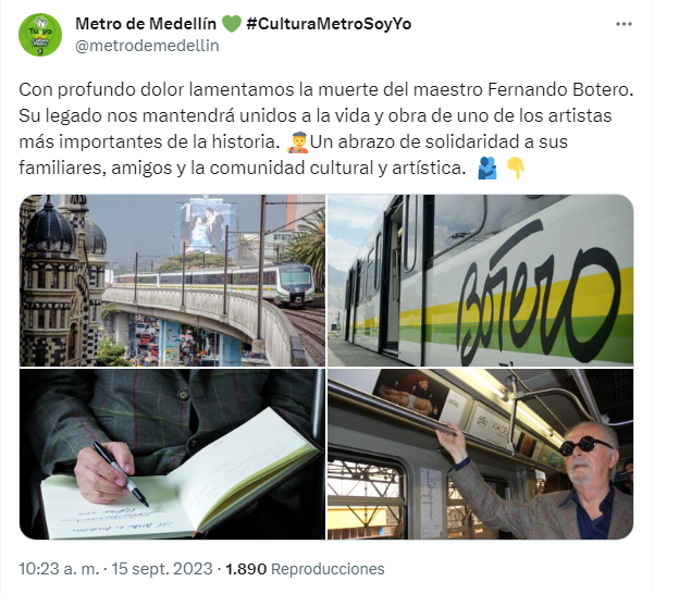 Foto captura, X Metro de Medellin: Despide con nostalgia al maestro Fernando Botero