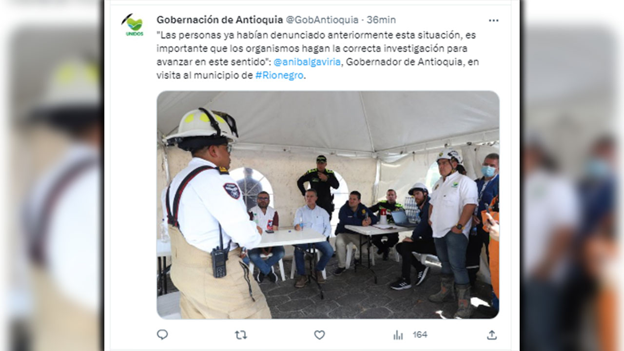 Gobernador de Antioquia visita zona afectada por explosión en Rionegro
