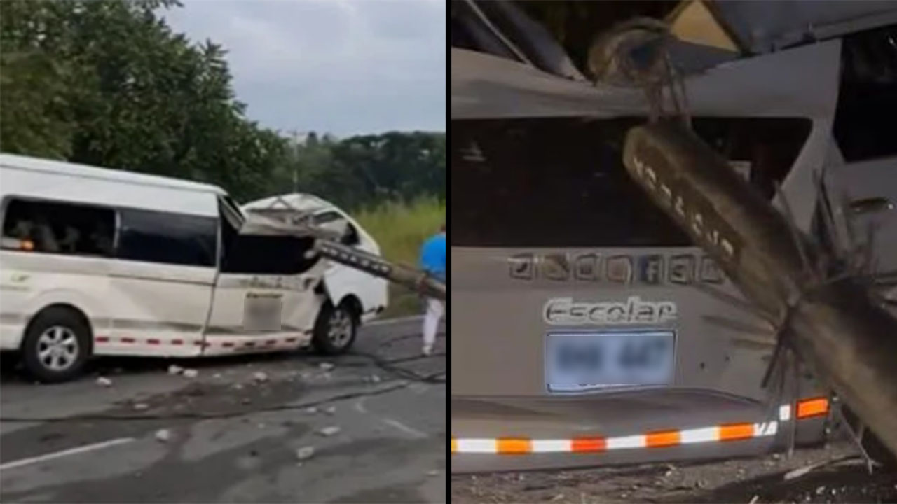 Poste de luz cayó sobre un bus escolar y causó un choque