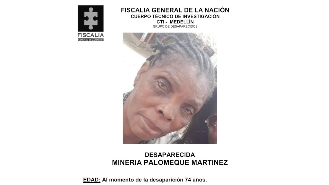 Minería Palomeque Martínez, de 74 años, está desaparecida