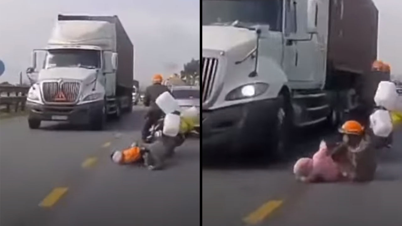 Motociclista se salvó de ser arrollado por una camión