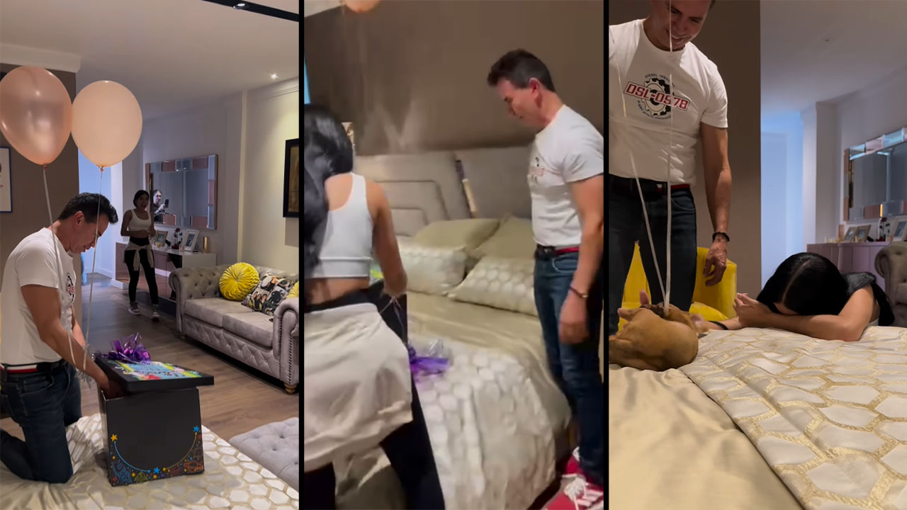 Novia de Jhonny Rivera lloró al recibir tremenda sorpresa