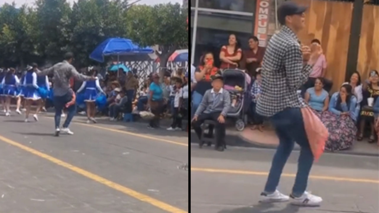 Profesor por bailar se robó el show en desfile escolar