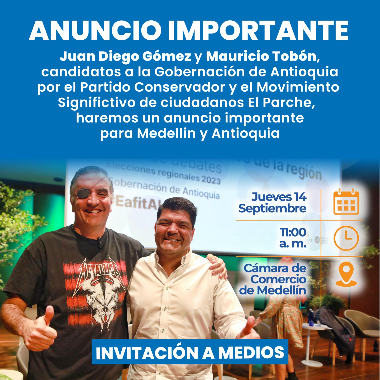 Juan Diego Gómez y Mauricio Tobón harán un “anuncio importante para Medellín y Antioquia”