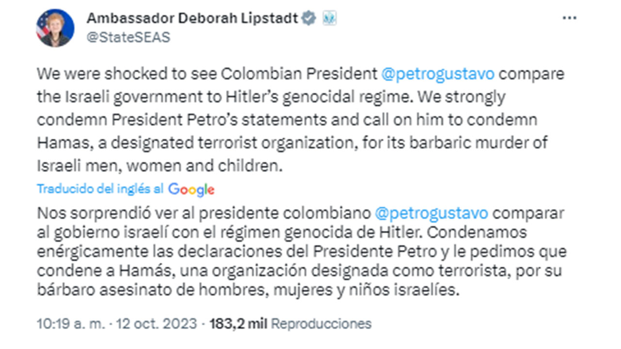 Embajada de EE. UU. responde al presidente Petro sobre la guerra