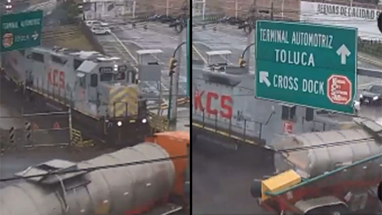 Accidente entre tren y cisterna cargado de combustible