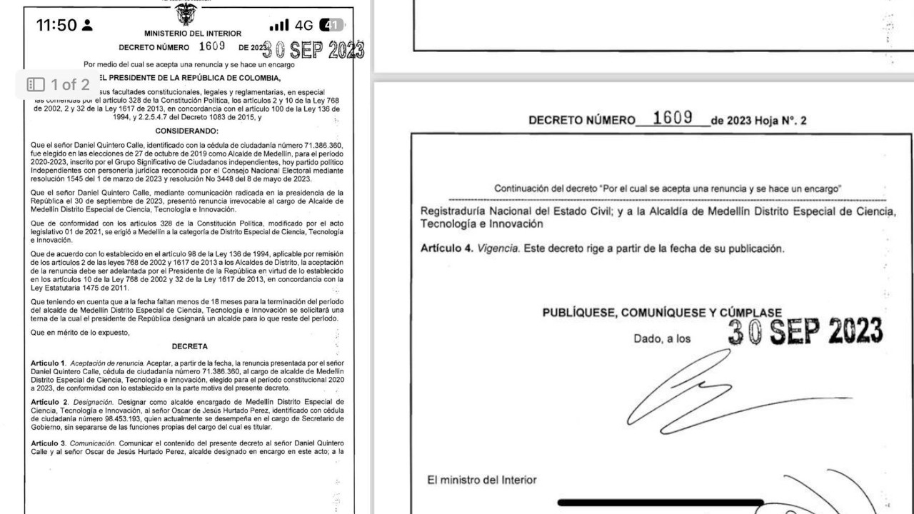 VIDEO. Por primera vez en la historia, Medellín se queda sin alcalde elegido por voto popular, Daniel Quintero renunció