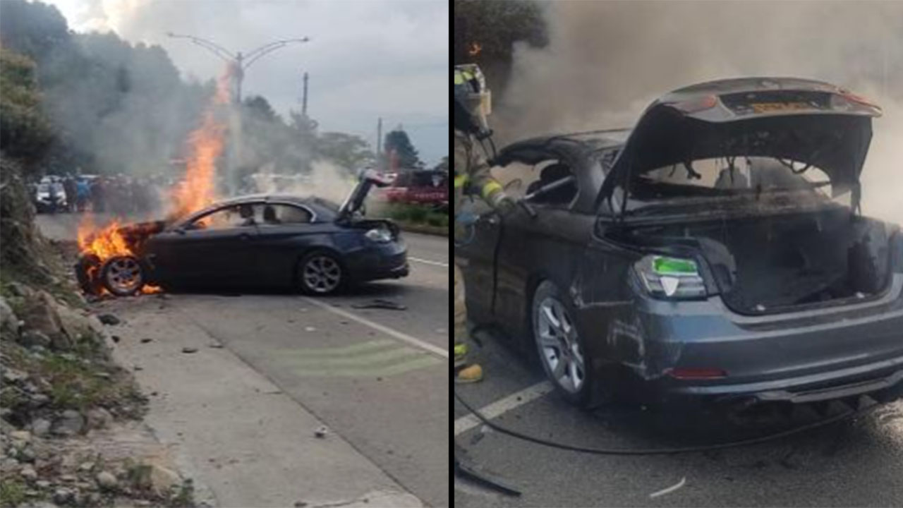 El vehículo de marca BMW quedó incendiado en un 80% y transeúntes ayudaron con extintores para disminuir el fuego