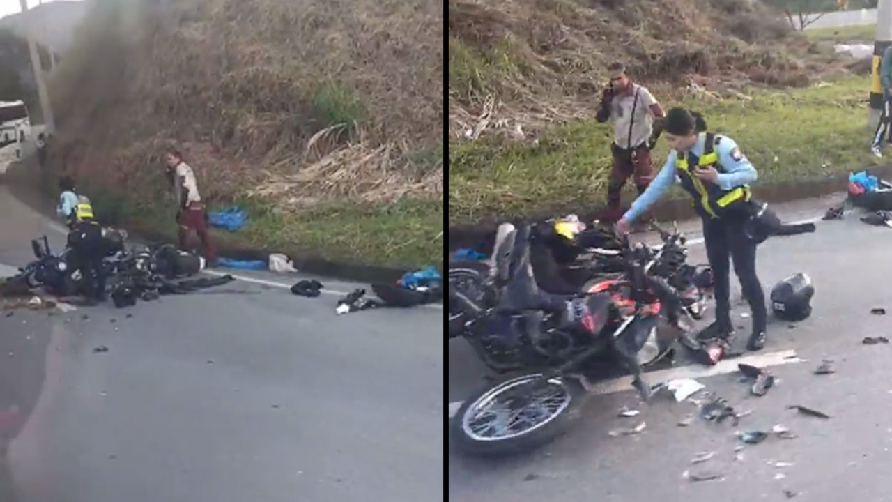 Accidente de tránsito entre dos motocicletas en vía de Girardota