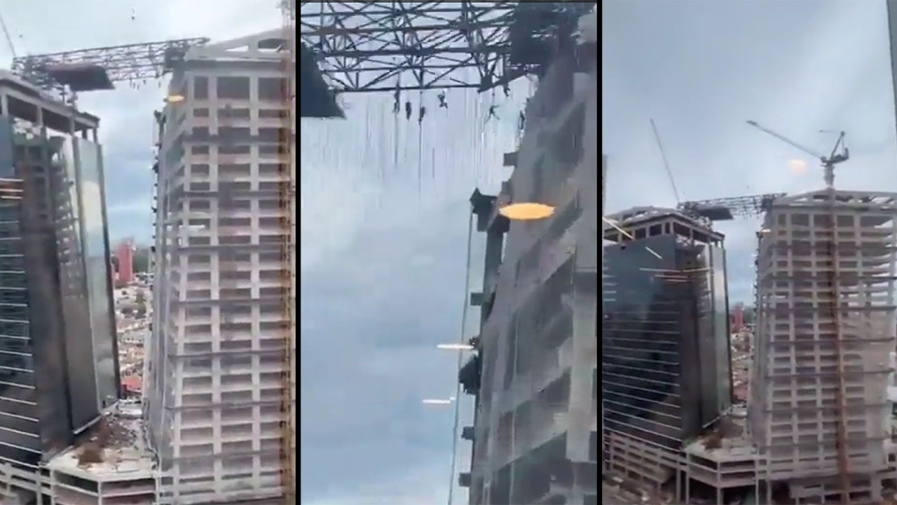 VIDEO. Andamio colapsó y obreros quedaron colgados a 140 metros de altura, uno de ellos murió
