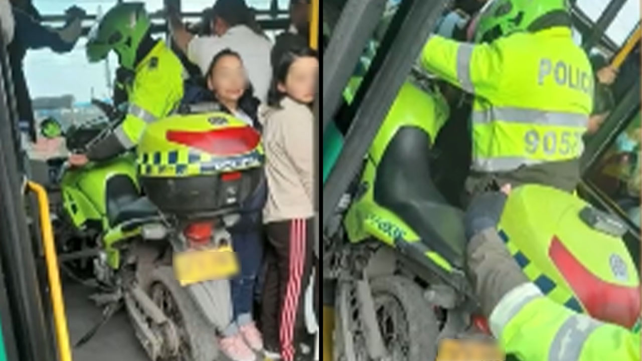 Policía que se subió con su moto a bus de TransMilenio será investigado