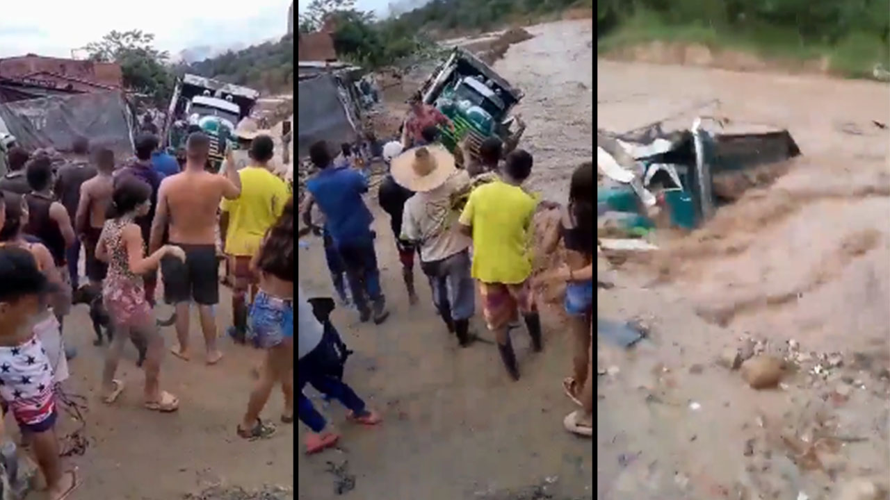 Volqueta cayó al río