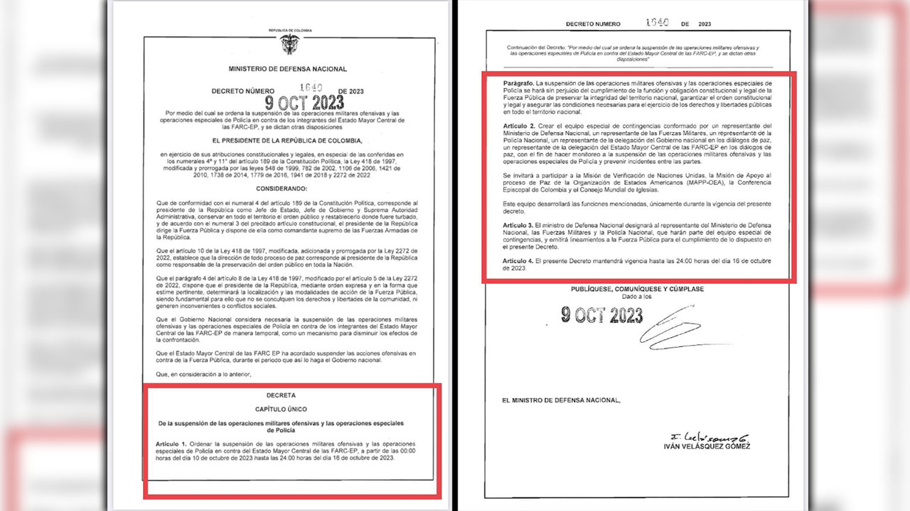 decreto de cese al fuego entre gobierno nacional y disidencias de 'Iván Mordisco'