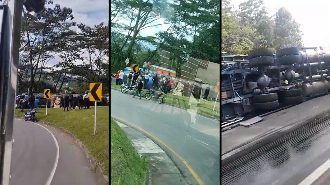 Tractomula se volcó y colapsa movilidad en Variante a Caldas
