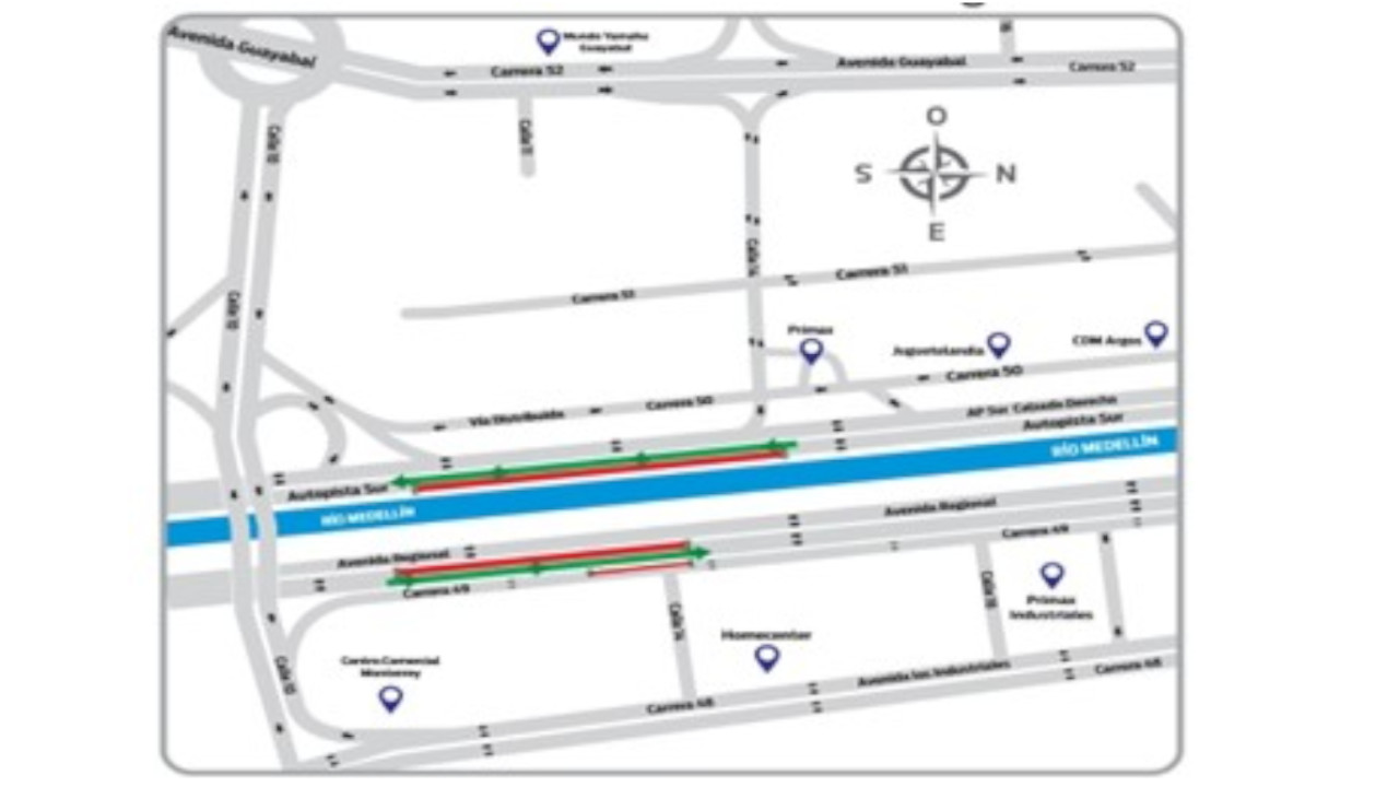 Así serán los cierres viales en la avenida Regional y la autopista Sur por reposición del alcantarillado