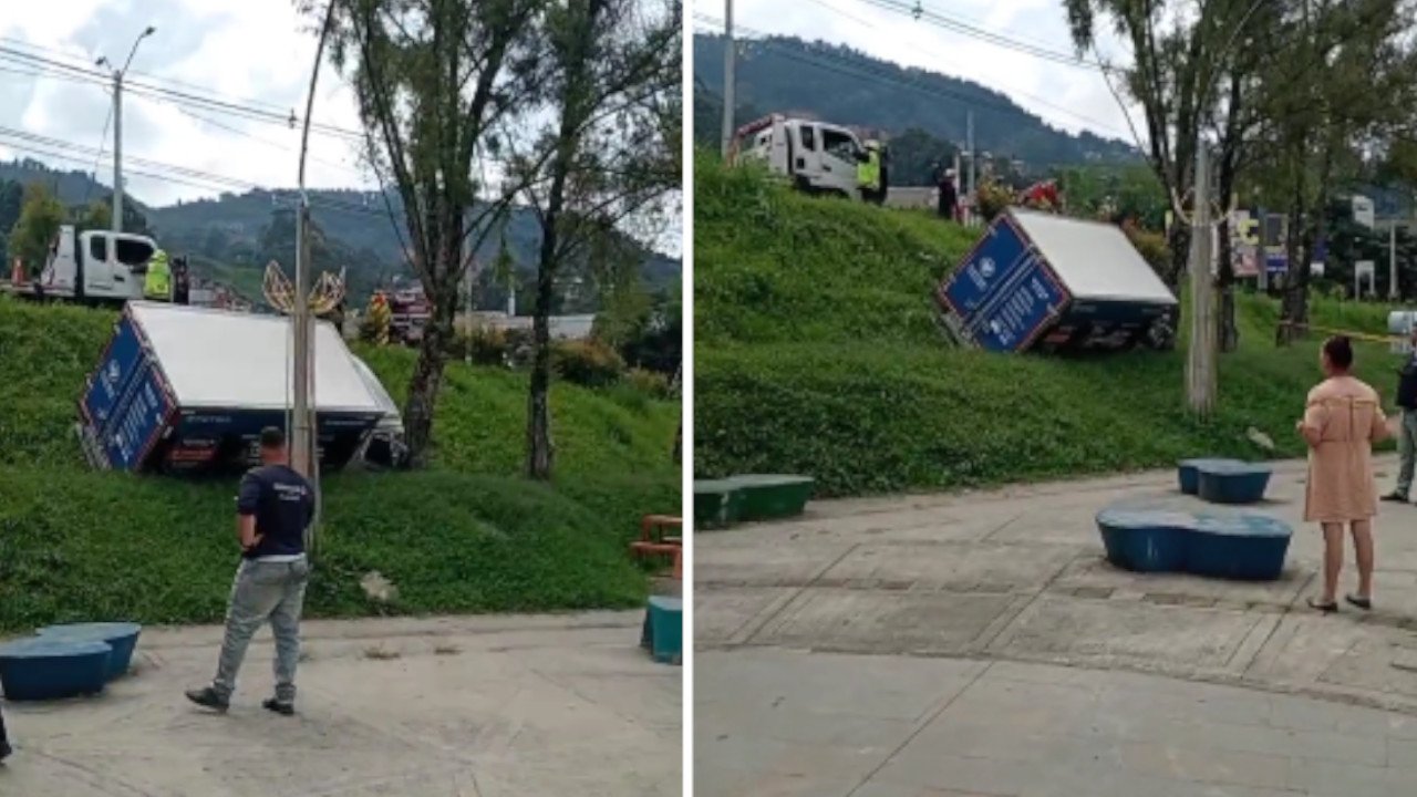 Camión perdió el control y terminó en un caño en La Tablaza