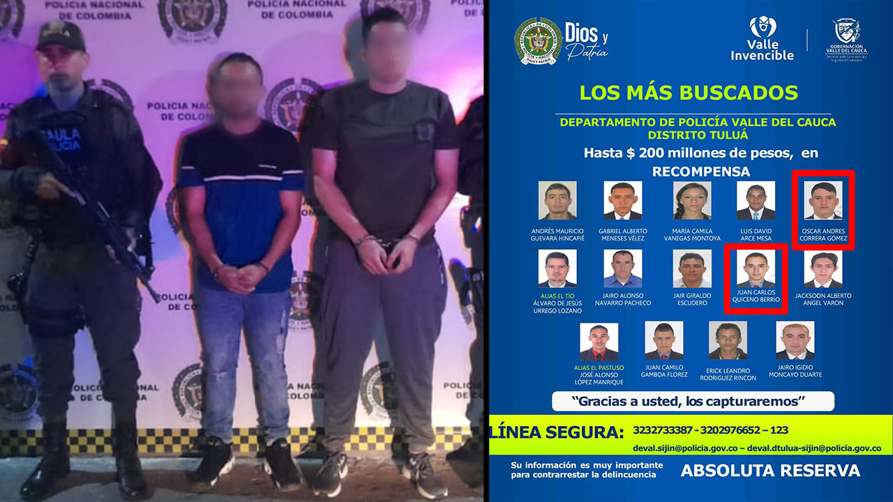 Capturados alias ‘Oscar’ y ‘Quiceno’, financieros de ‘La Inmaculada’, dos de los más buscados en Tuluá