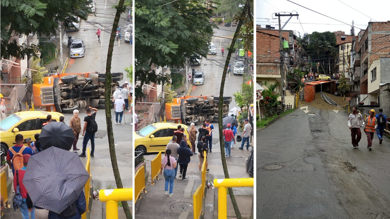 Volqueta se volcó en San Javier tras intentar subir loma en contravía