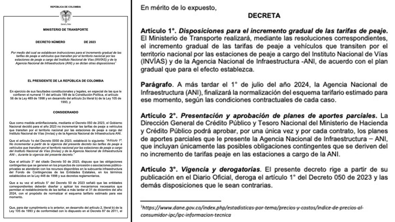 'Ya esta el borrador': El Mintransporte ya hace los cálculos para el incremento de los peajes