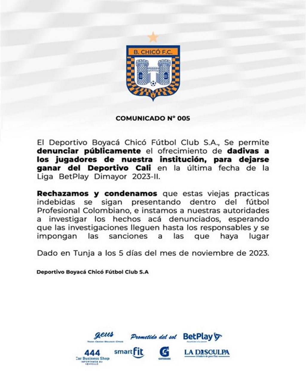 boyaca chico denuncia intento de soborno a sus jugadores