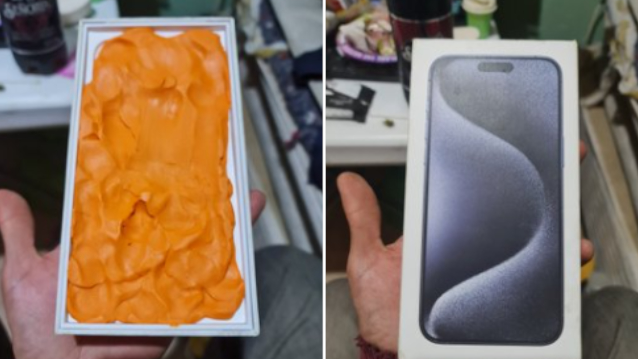¿Usted que haría? Hombre compró un IPhone 15 Pro Max por internet y le llegó un de plastilina