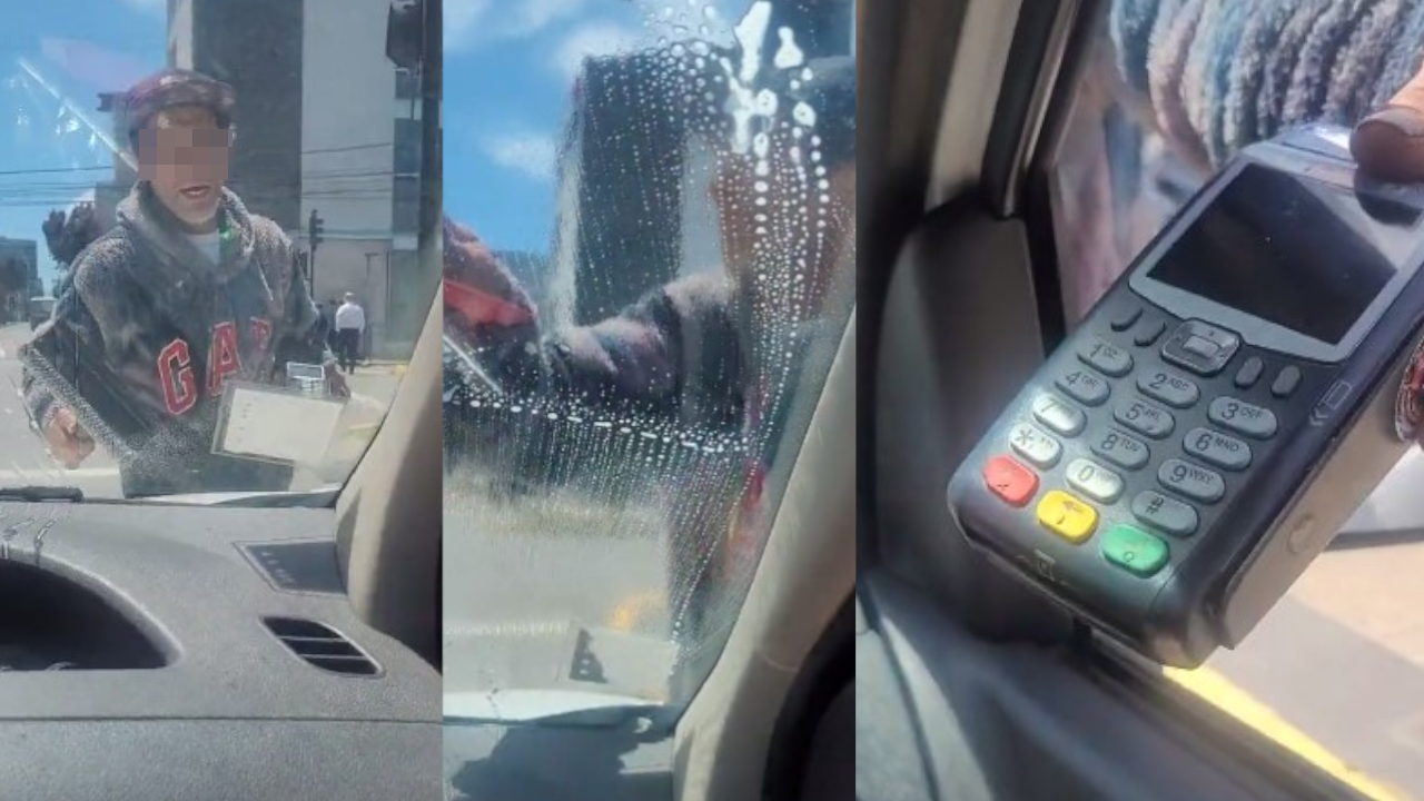 Limpiavidrios asombra a conductores con datáfono