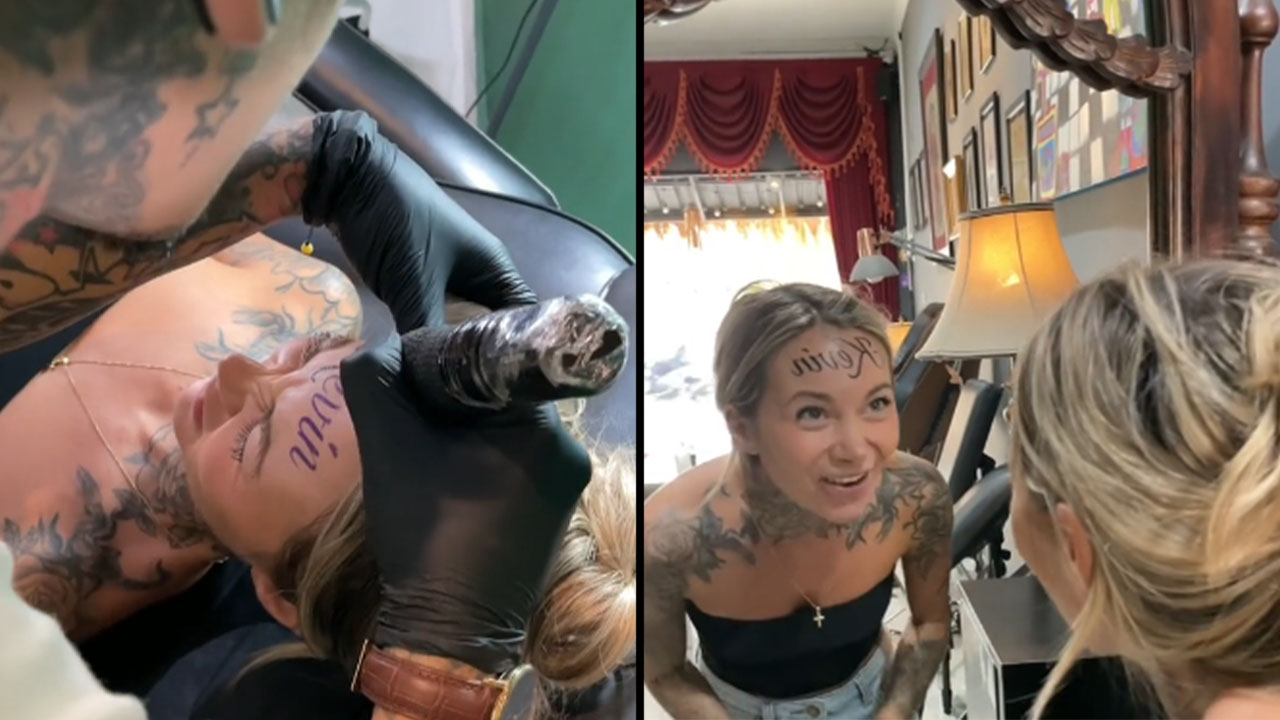 Mujer se tatúa el nombre de su novio en la frente