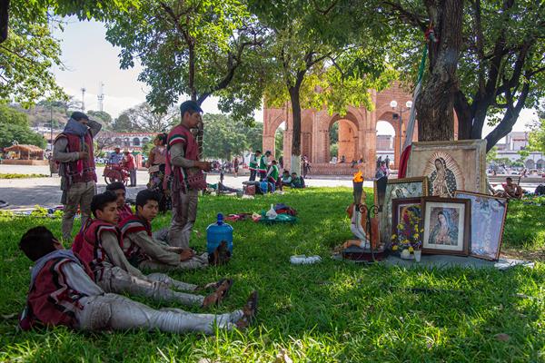 Indígenas rezan en honor a la Virgen María debajo de árboles sagrados en el sur de México