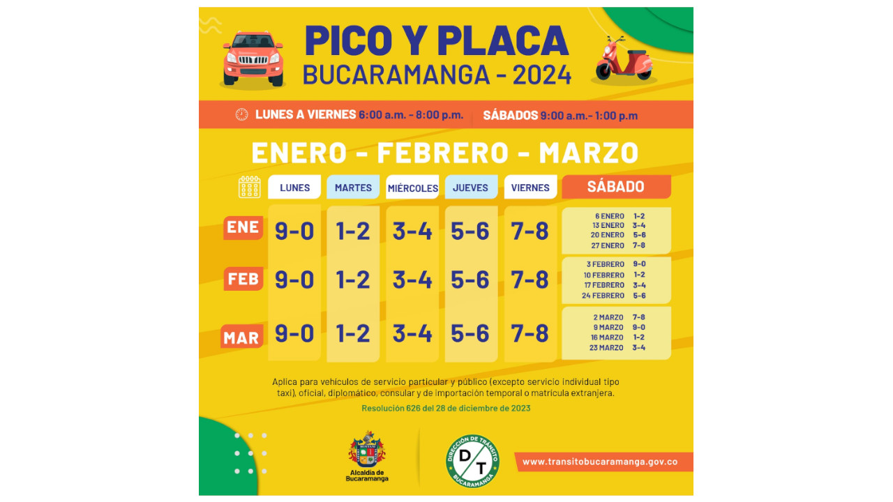 A partir del próximo 2 de enero rotará el pico y placa en Bucaramanga