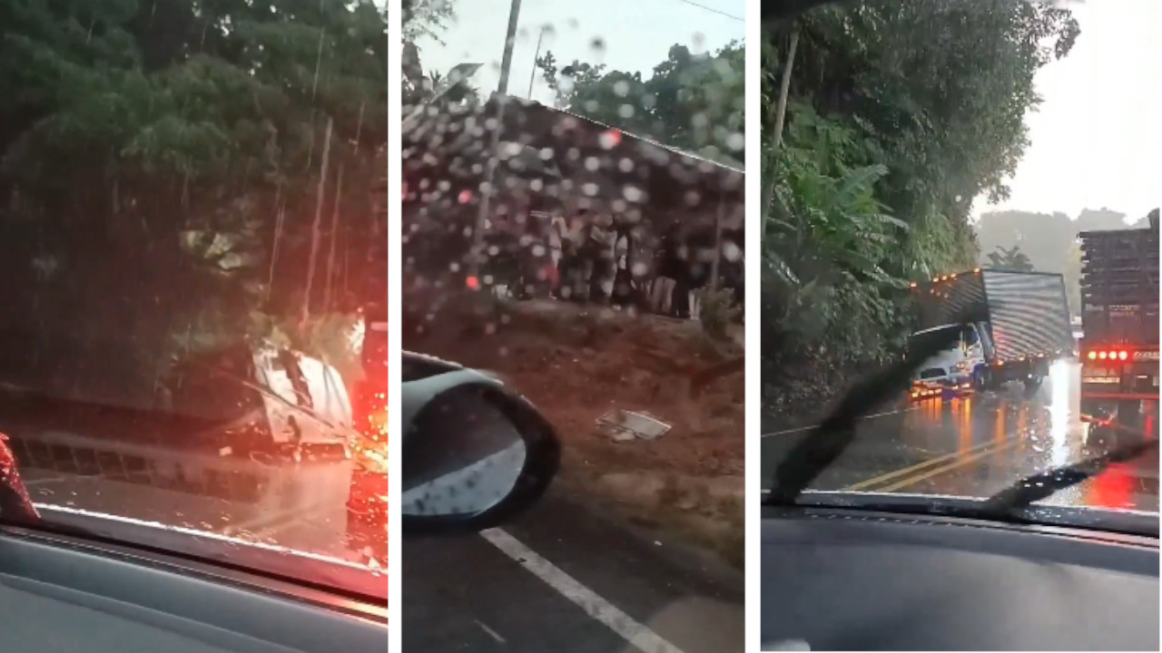 Choque entre bus y camión en plena curva de Doradal, Antioquia