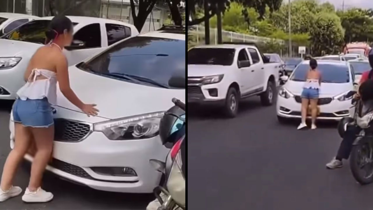 Mujer paró el tránsito tras descubrir a su pareja siendo infiel