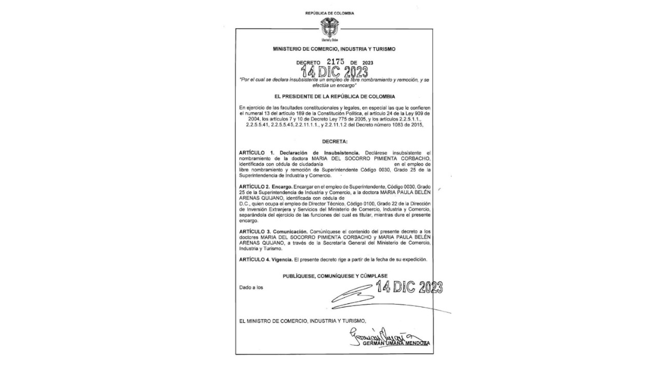 Presidente Petro declaró insubsistente a la Superintendente de Industria y Comercio