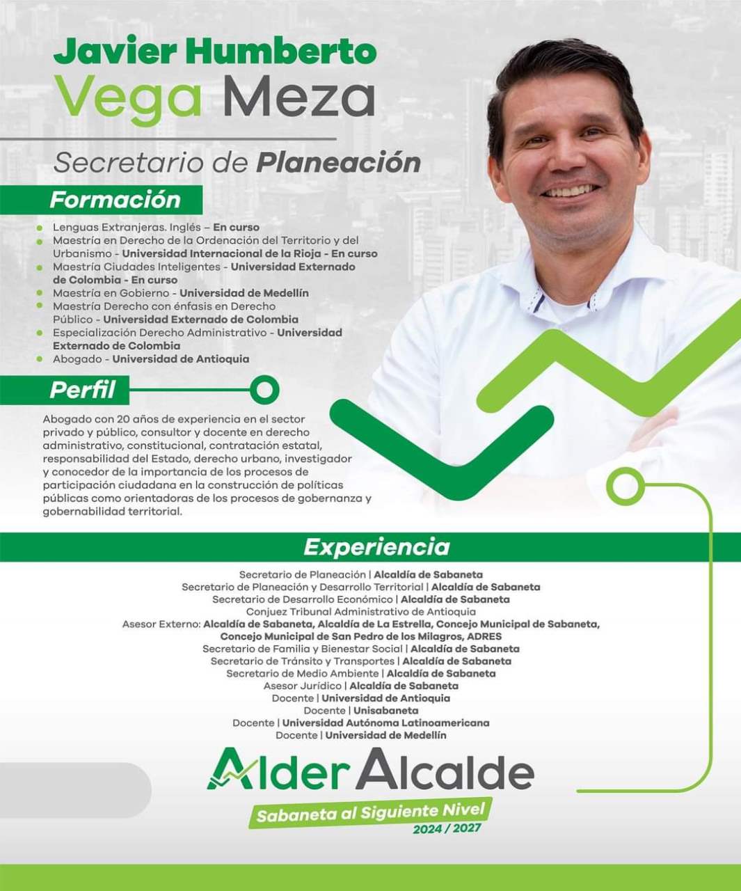 Javier Humberto Vega Meza nuevo secretario de planeacion de sabaneta