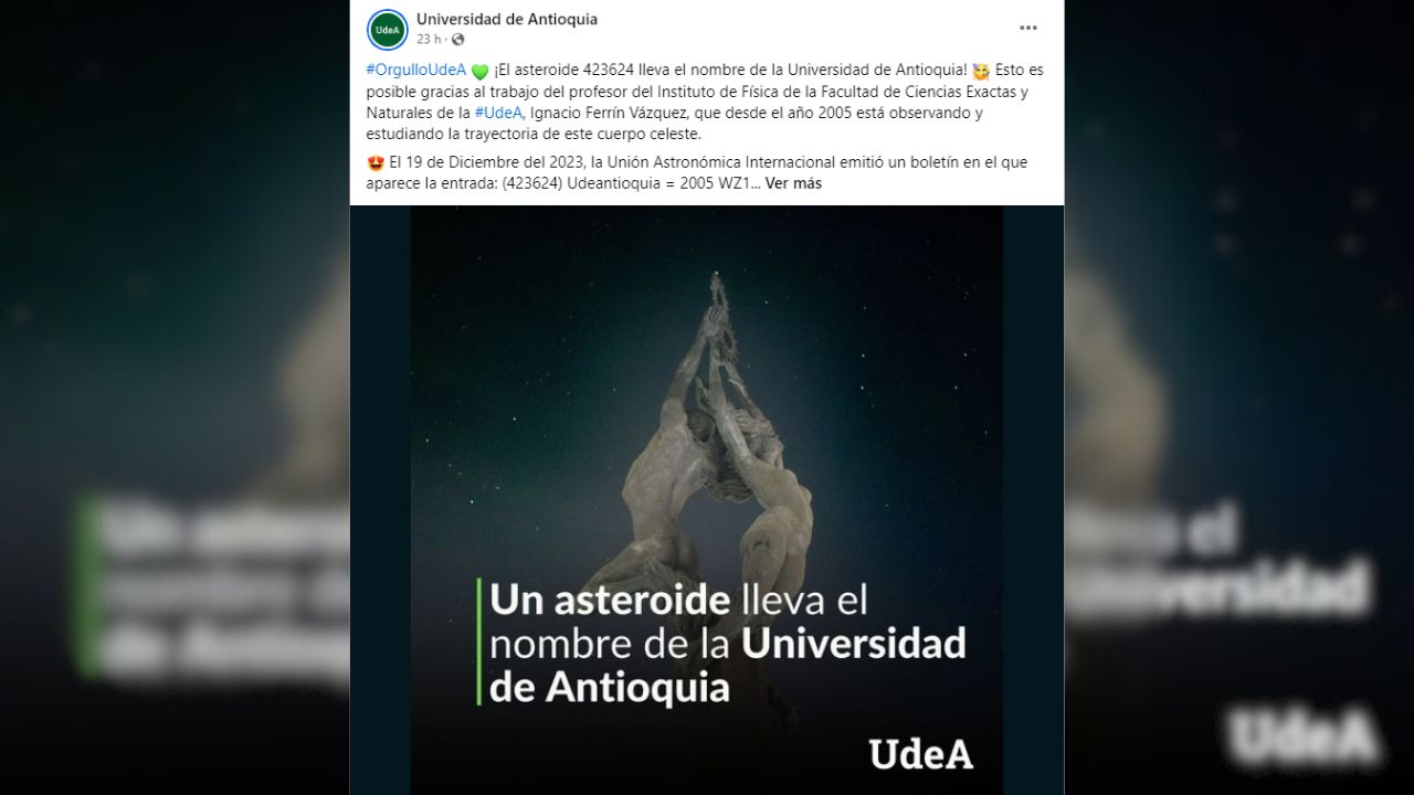 ¡Que orgullo la alma máter! Un asteroide es bautizado con el nombre de la universidad de Antioquia