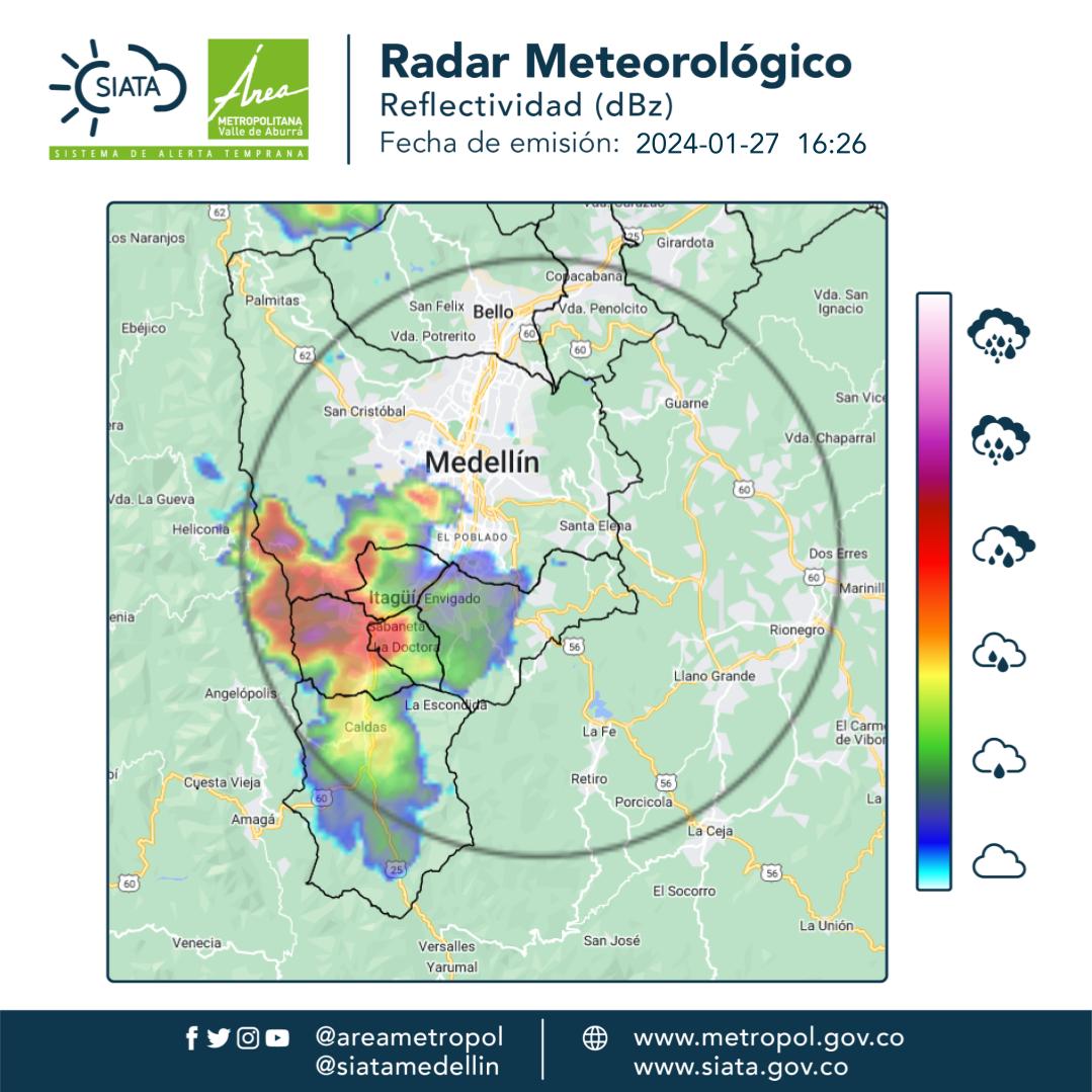 ¡Se largó el agua! Se registran fuertes lluvias en Envigado, Itagüí, Sabaneta y Caldas