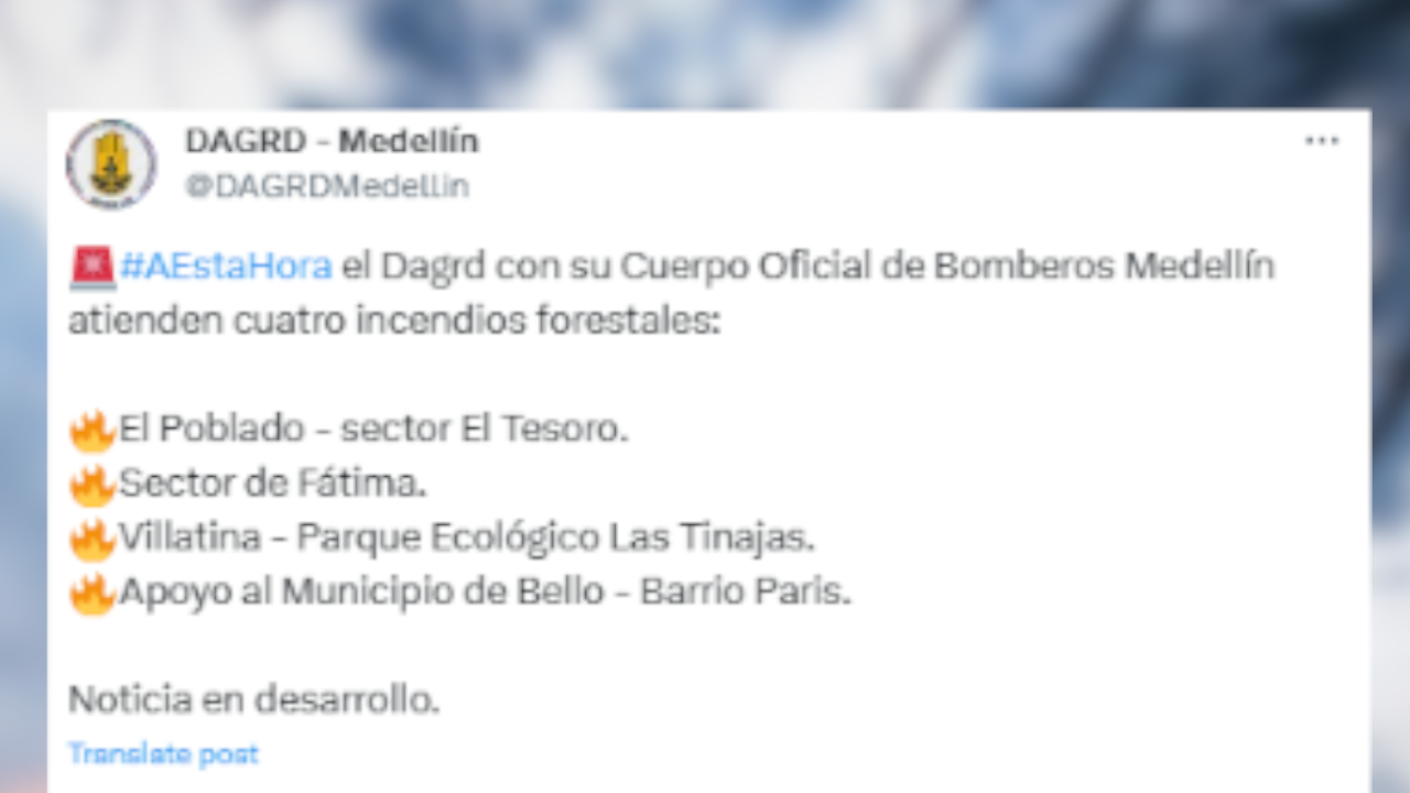 Incendios del Picacho y Nueva Jerusalen son visible desde varios sectores de Medellín