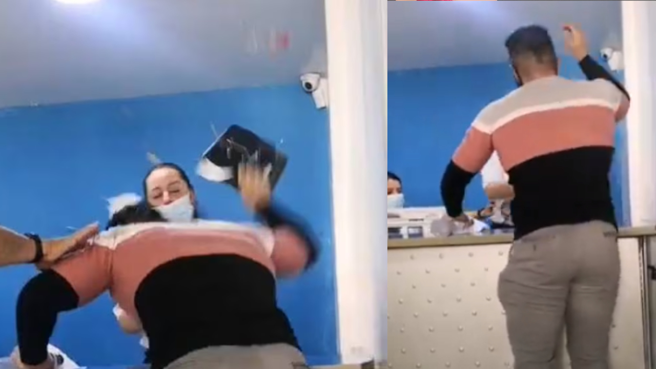 En VIDEO hombre destruye la oficina de una EPS , agrede a la secretaria, y terminó arrestado