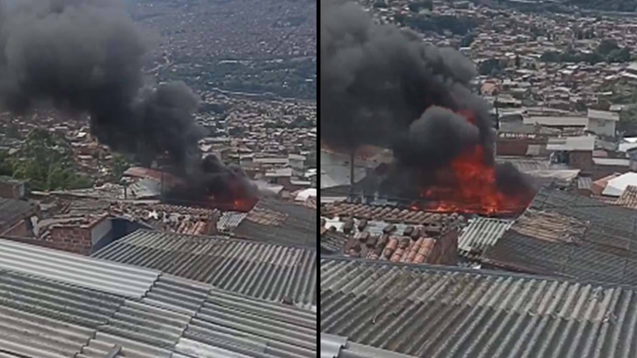 Incendio en el barrio Moscú, casa arde en llamas