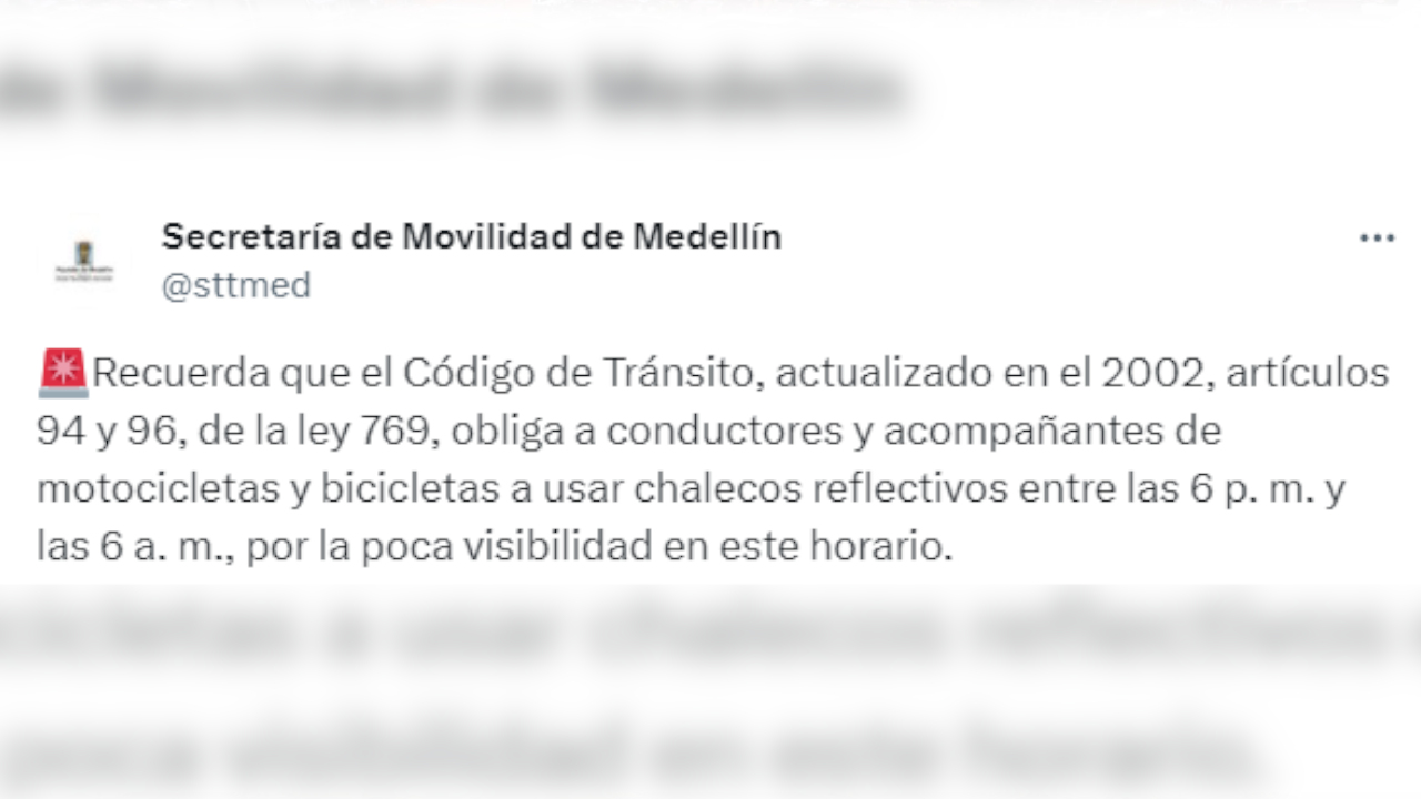 'Es obligatorio para parrillero y conductor de moto': ¿Usted ya se puso el chaleco reflectivo?