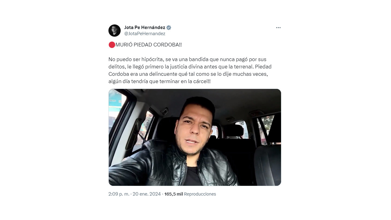 "Era una bandida que se fue sin pagar por sus delitos y sus crímenes" Dijo el senador Jota Pe’ Hernández, frente a la muerte de Piedad Córdoba