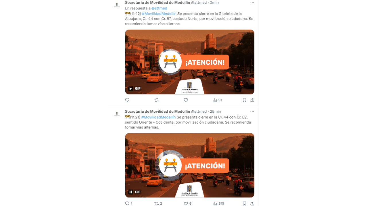 Así esta la movilidad en Medellín por manifestaciones