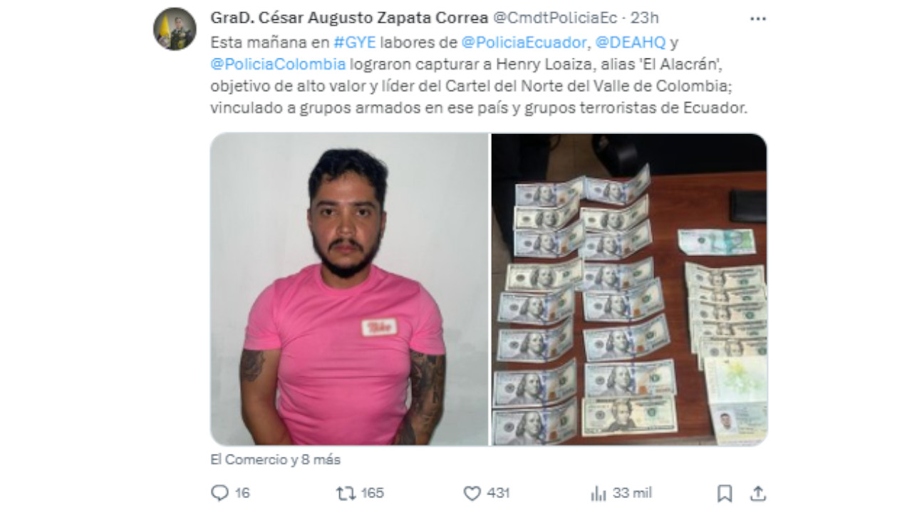 Capo del cartel del Cali fue deportado a Colombia desde Ecuador