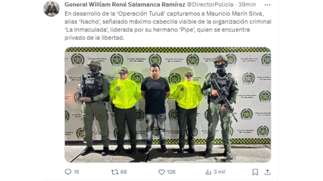 Cayó alias Nacho, jefe de la banda La Inmaculada, en Tuluá