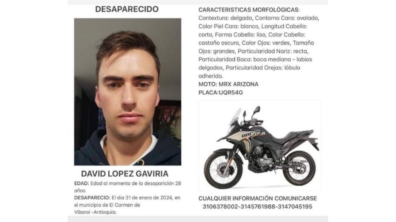 David López Gaviria, de 28 años, está desaparecido