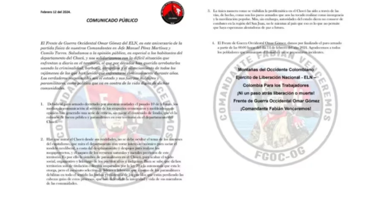 ELN levantará el paro armado en Chocó a partir de este miércoles