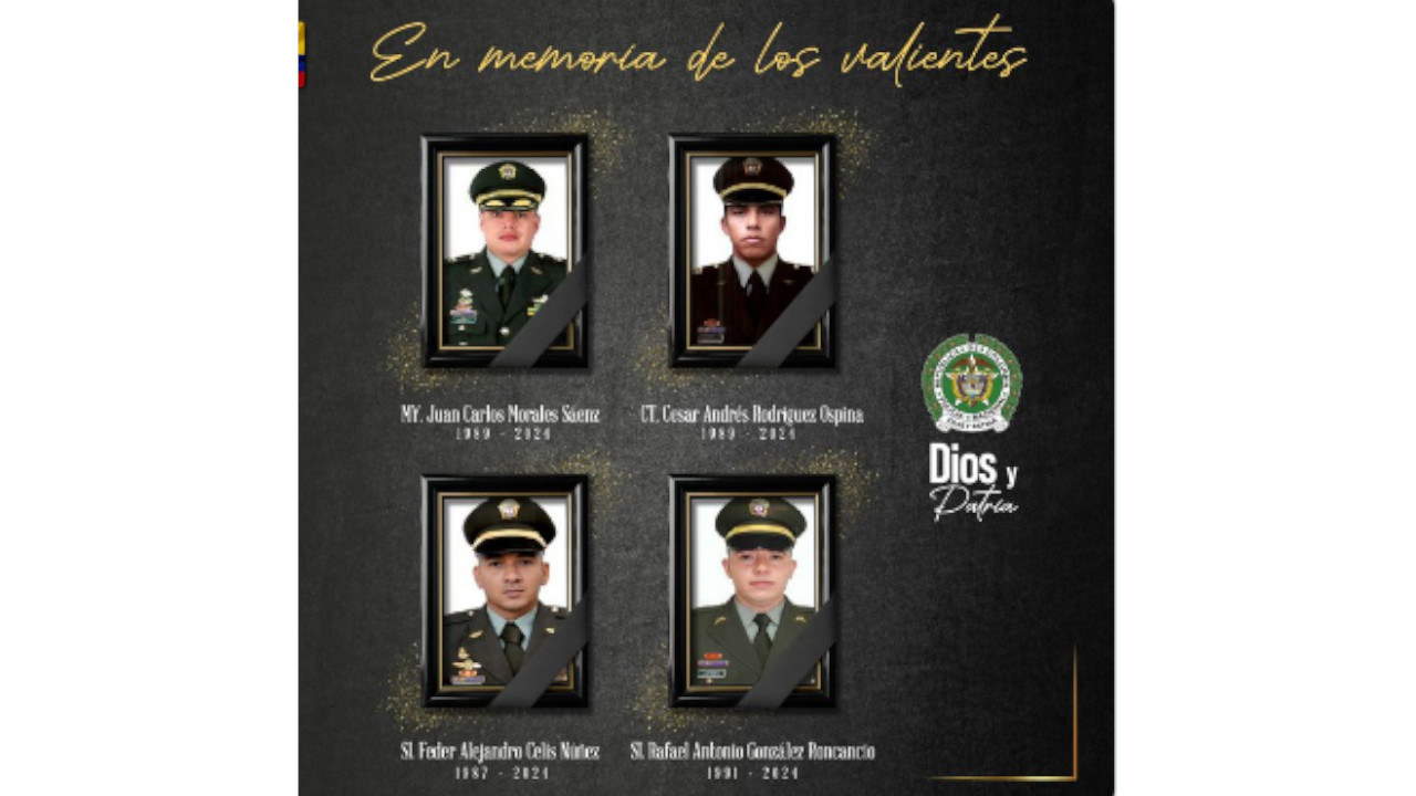 Estos son los cuatro uniformados que iban en el helicóptero que se estrelló en Antioquia