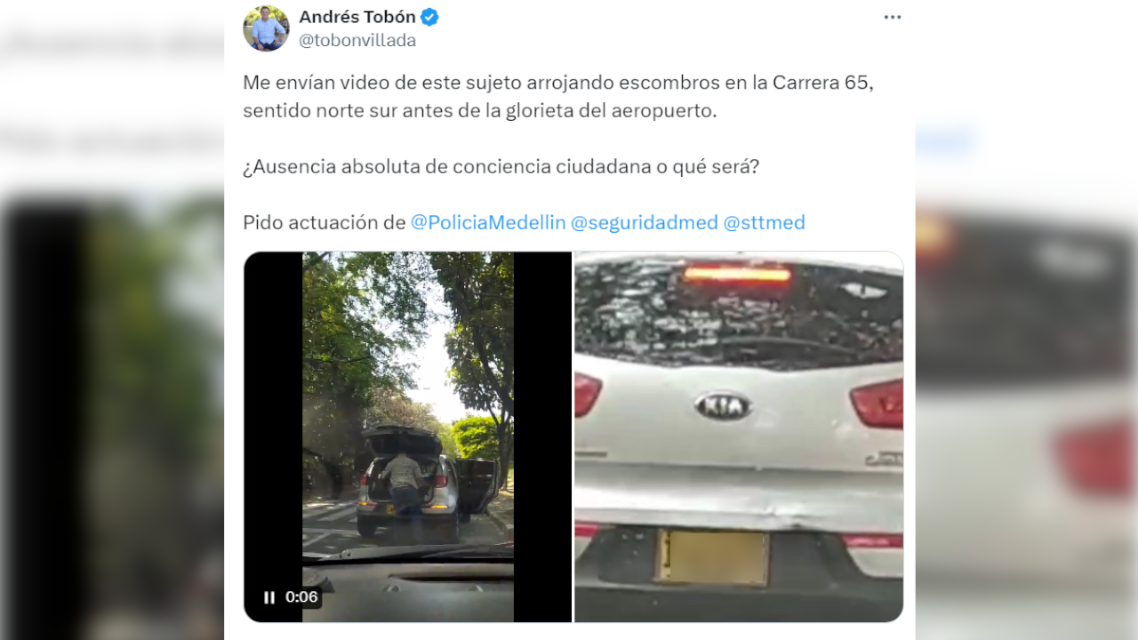 ¡Conchudo!: hombre fue captado arrojando gran cantidad de basura por la glorieta al Aeropuerto Olaya Herrera