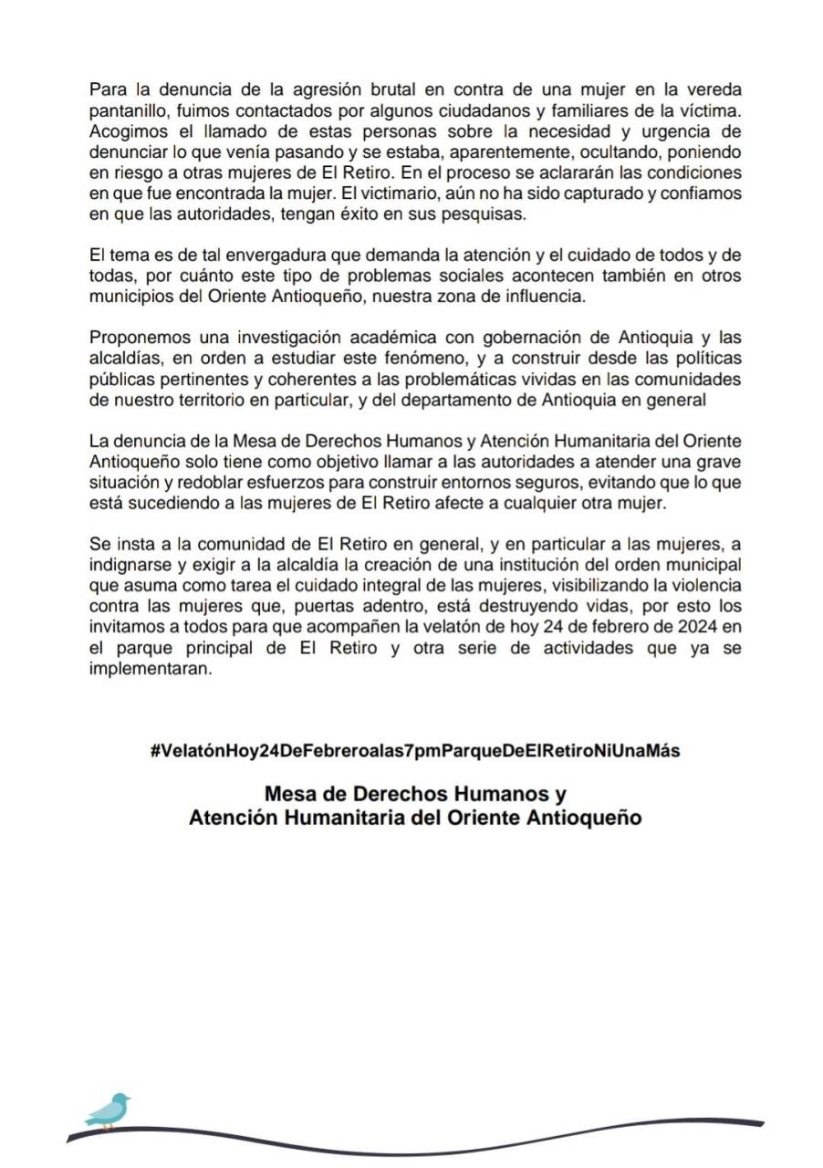 La Mesa DDhh Oriente emite la siguiente rectificación y ofrece disculpas públicas a la comunidad
